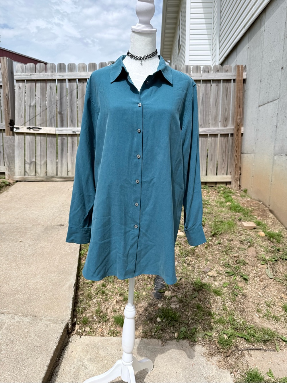 Soft Surroundings Teal Button-Front Blouse